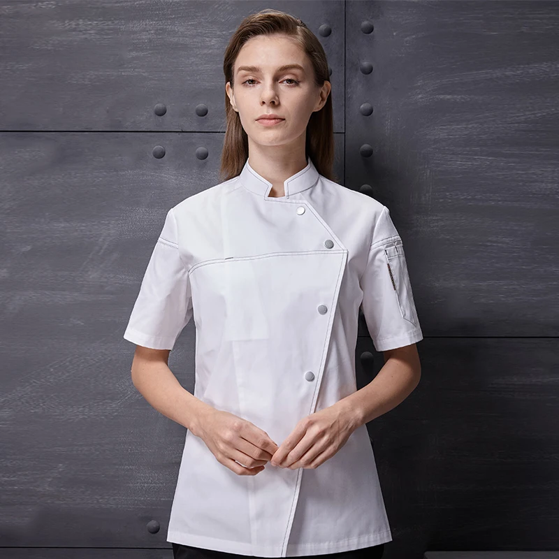 Cook Jacket for Women Short Sleeve High-Quality Chef Shirt Restaurant Waitress Workwear Hotel Kitchen Breathable Work Uniform