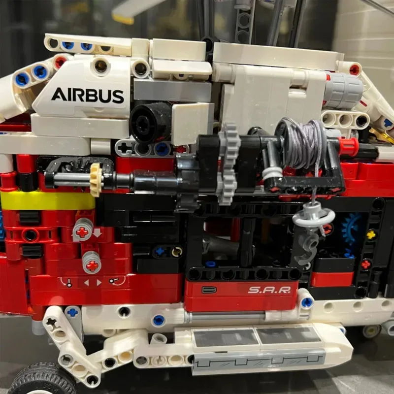 Technical Airbus H175 Rescue Helicopter Educational Model Compatible 42145 Building Blocks Spinning Rotors Motorised Kids Toys