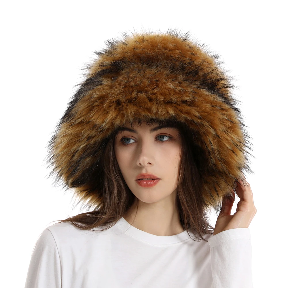 Faux Fur Bucket Hat Winter Warm Furry Hats for Women Lady Thicken Bob Panama Outdoor Fisherman Hats Caps Girls