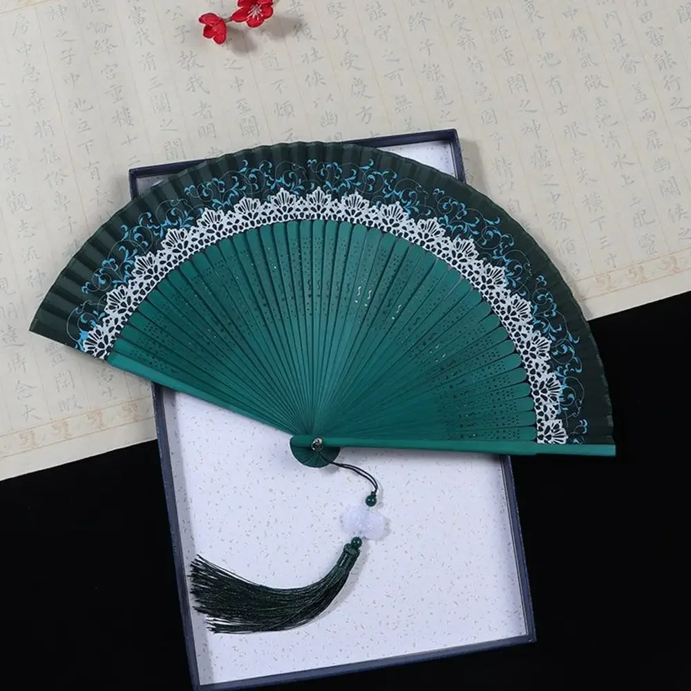 Ancient Folding Folding Fan Change Color Silk Cloth Dance Fan With Tassel Bamboo Dance