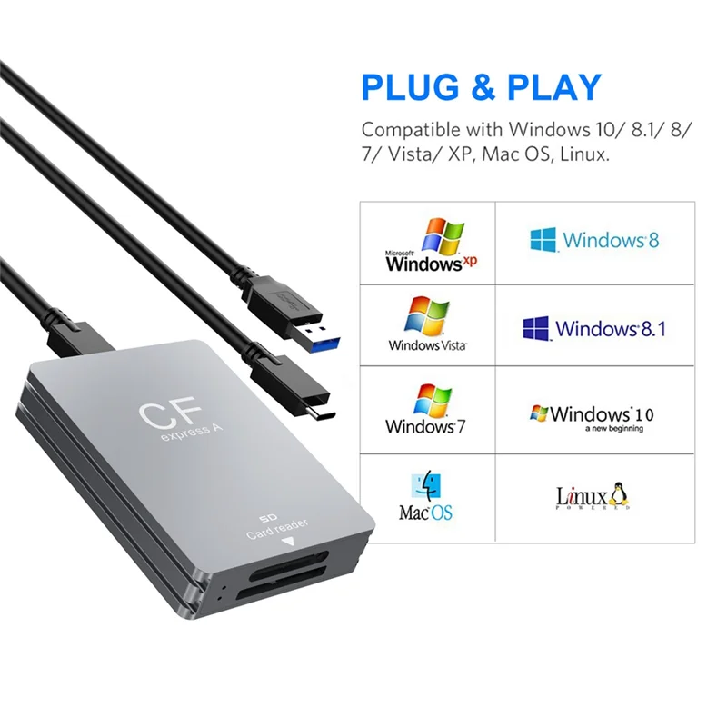 A13E-Cfexpress Type B Card Reader USB3.2 Gen2 10Gbps Cfexpress Reader Memory Card Adapter With USB C To USB C/A Cable
