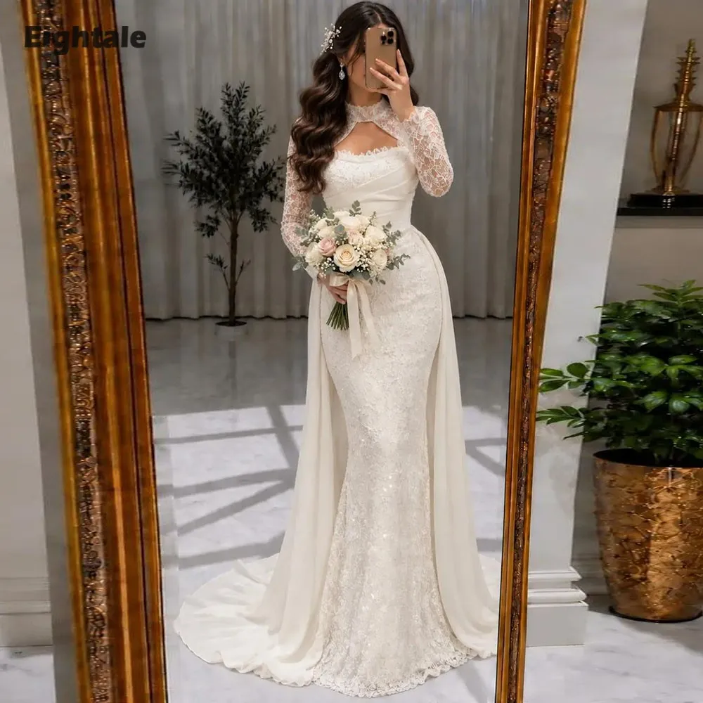 Eightale Arabic Wedding Dress Customized Bridal Gown with Jacket Lace Mermaid Muslim Bride Party Dress Vestido De Novia