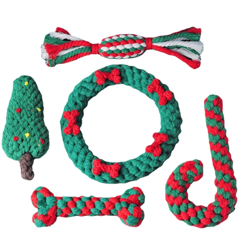 

5 Pcs Indestructible Tug of War Plush Christmas Dog Toy Chew Puppies Gift for Pet Interactive Interesting X3UC