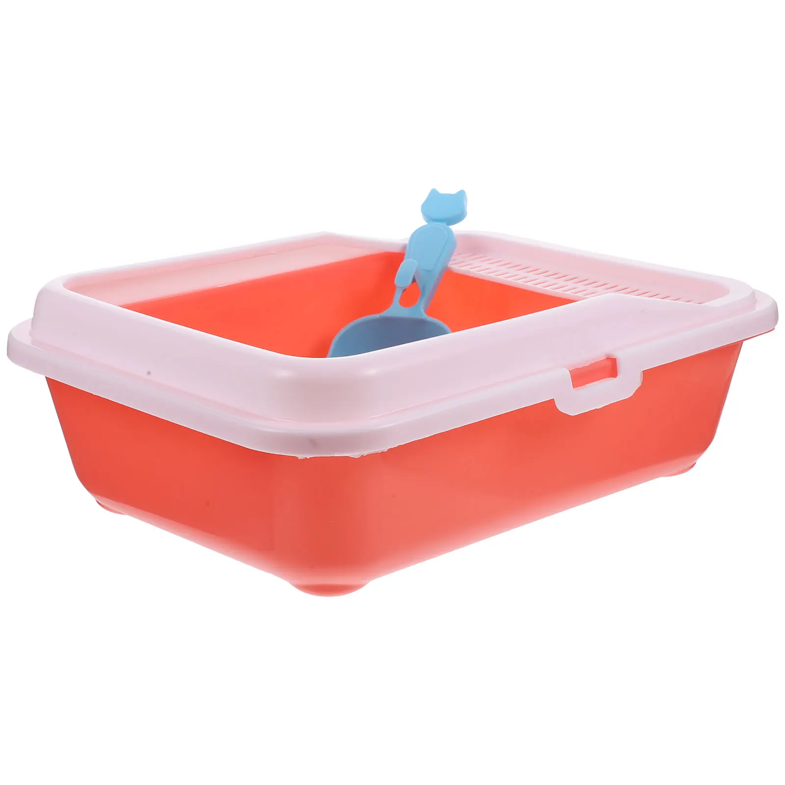 

Semi-Enclosed Cat Litter Box Pan Large Space Odor Control Pet Toilet Pink Kitten Friendly Splatter Resistant Litterbox for Cats