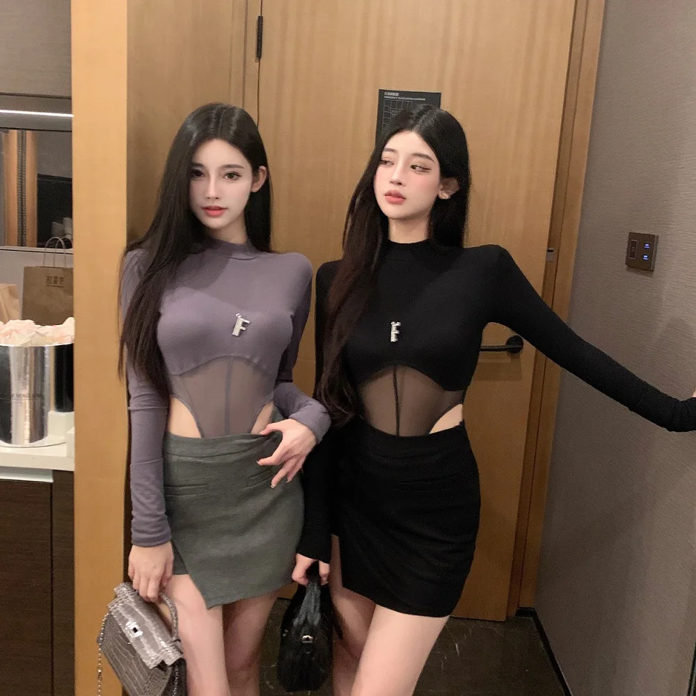 

Luna Autumn Winter Slim Fit Me Splice T-irt Hot Girl Long Sve round Ne Basic Color Commute Sle Regular Length