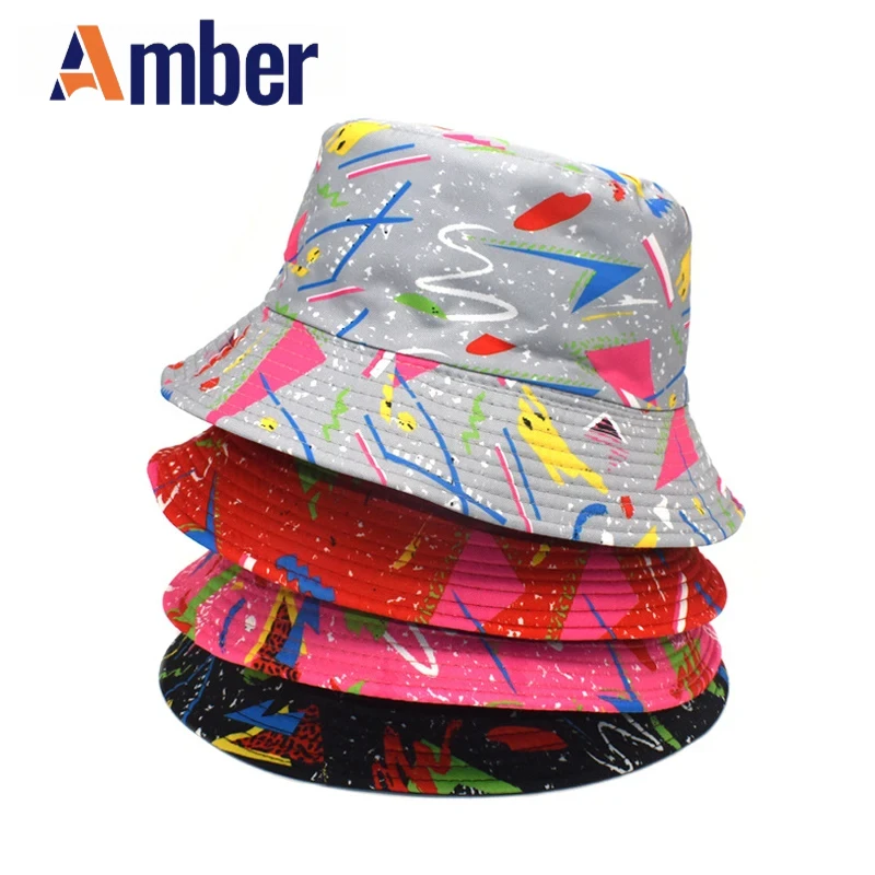 

Amber Graffiti Bucket Hat Hip Hop Panama Fisherman Hats Men Women Unisex Double Sides Printing Summer Outdoor Sun Cap New Style