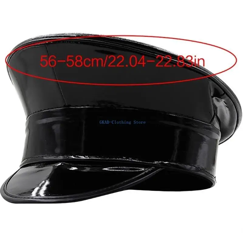 N0PE النساء PatentLeather الرقيب قبعة حزب الرقص قبعة بريق DjHat لشريط ملهى ليلي