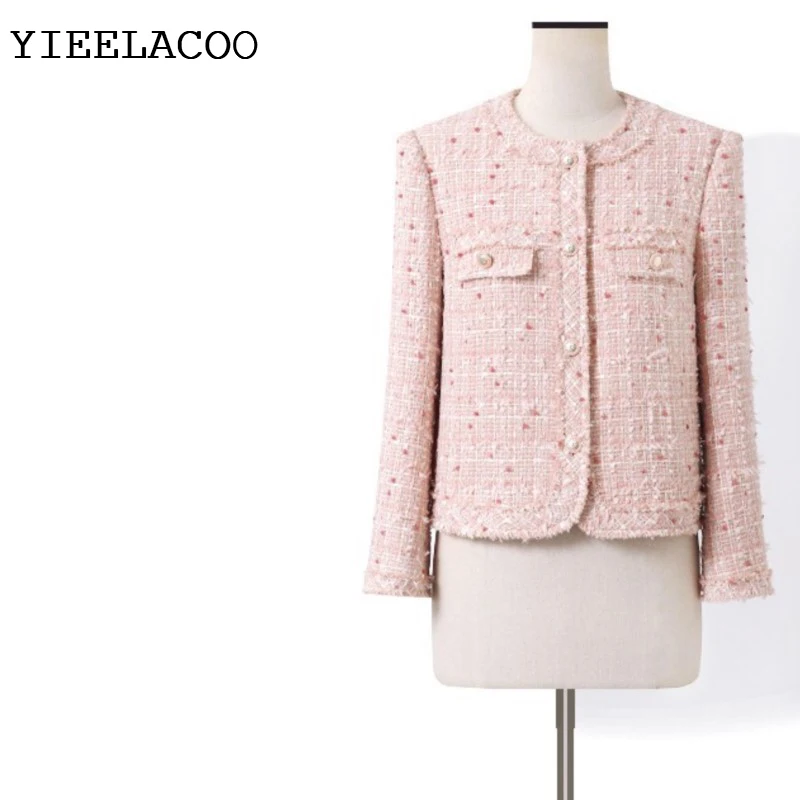 

Women's tweed jacket autumn/winter new women's round neck floral yarn short jacket classic social top one piece classic jacket