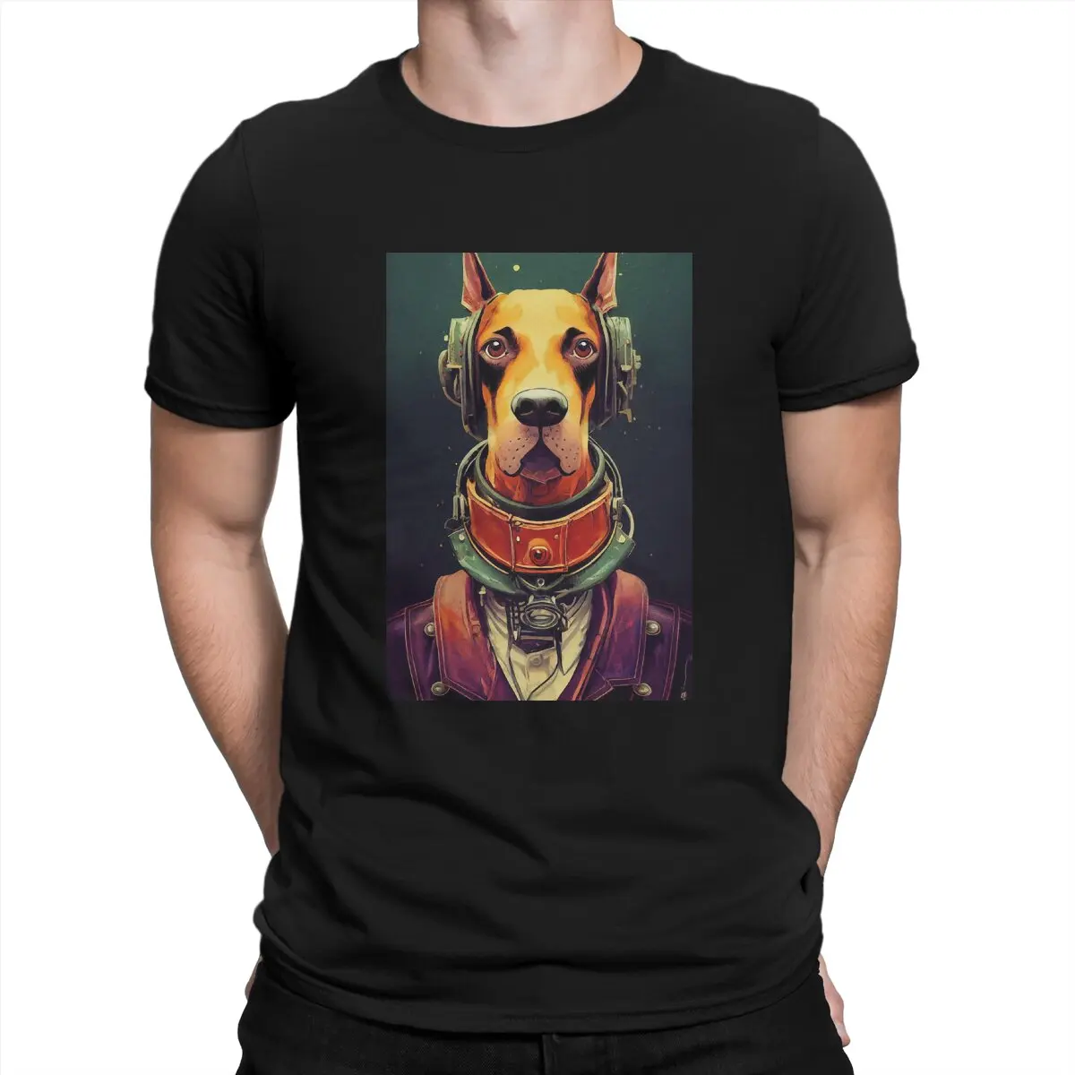 Doberman Portrait Men's T Shirts Doberman Dog Fashion Tee Shirt Short Sleeve Round Neck T-Shirt 100% Cotton Gift Idea Tops