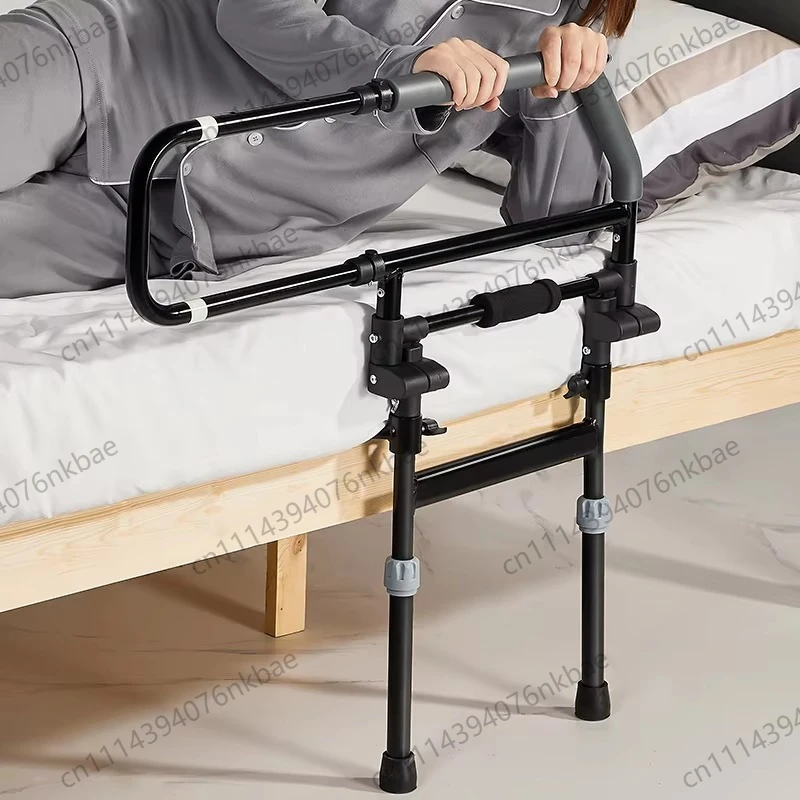 No-Drill Bed Safety Rail, Bedside Fall Prevention Guardrail with Standing Assist Handle, Home Care Mobility Aid for Elderly