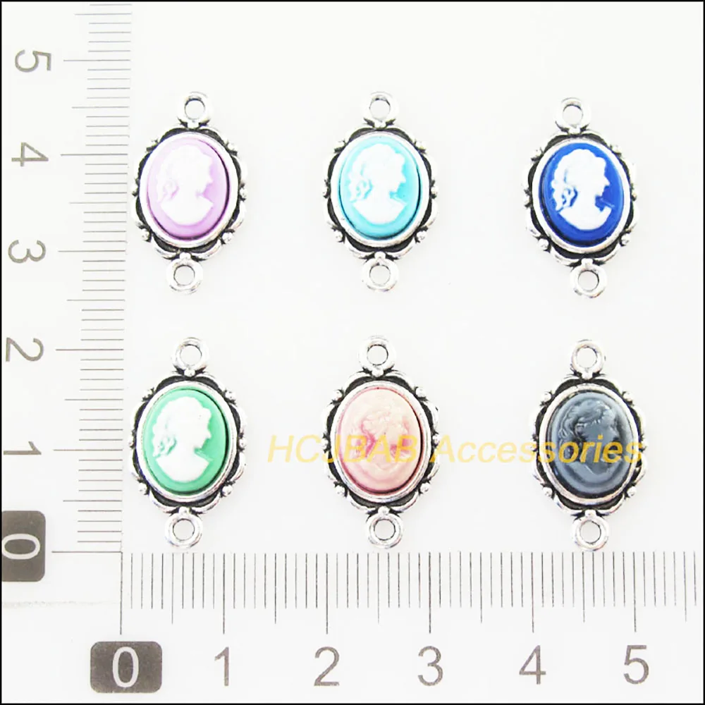 12Pcs Tibetan Silver Plated Beauty Mixed Resin Charms Pendants Connectors 12x21mm