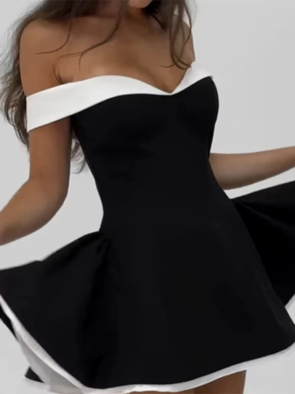 فستان بستير أسود من واي واي بألوان متباينة، فستان صيفي للفتيات بتصميم أميرة أنيق، تنورة قصيرة على شكل حرف A، مصنوع من البوليس...