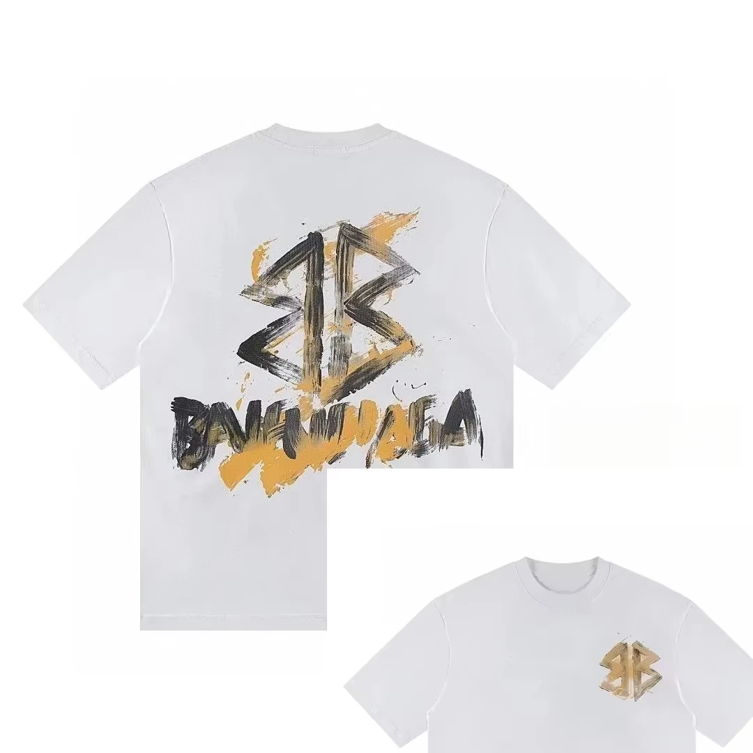 2025 メンズグラフィティ Tシャツ抽象的な黄色のストリートアートデザイン特大コットンストリート夏カジュアル通気性アーバンファッション