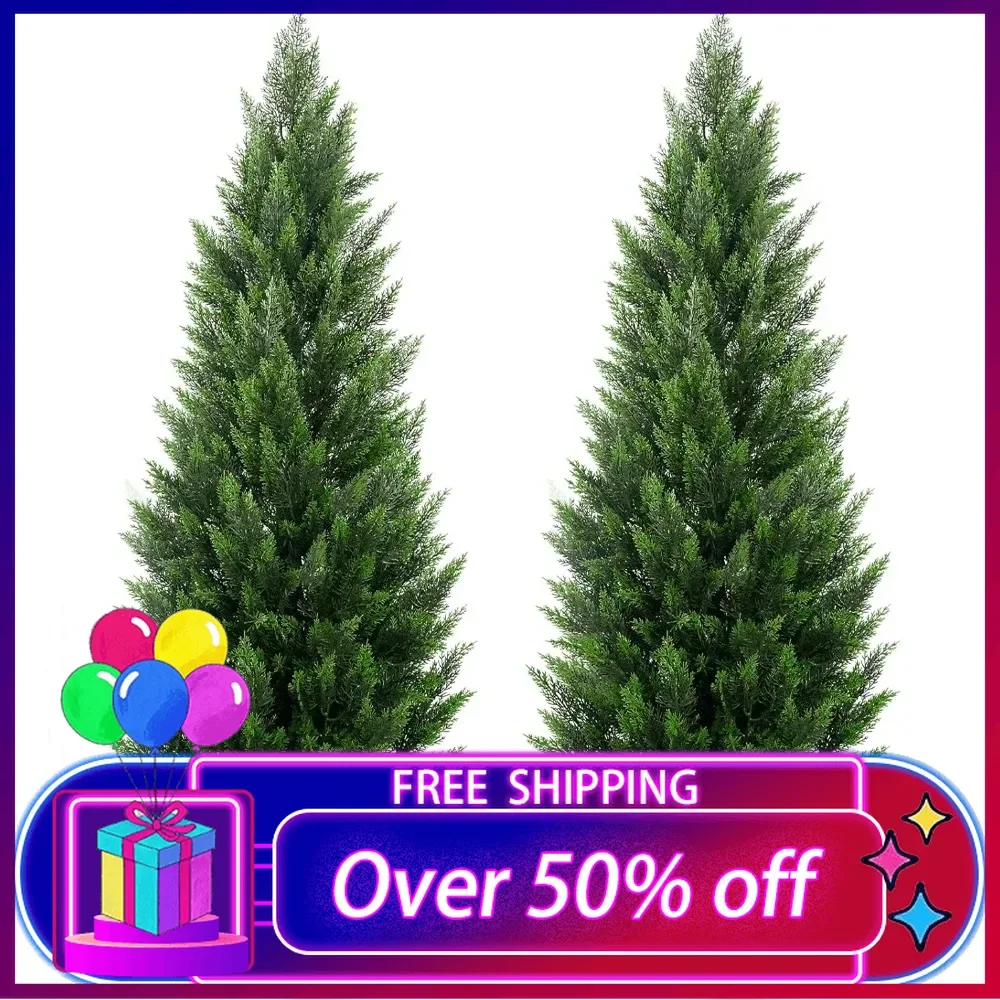 

Artificial Topiary Cedar Trees 5FT Tall 2 Set, Outdoor Indoor Faux Pine Shrubs Plants, Realistic Fake Plants Front Porch Decor