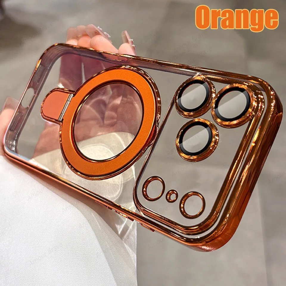 Luxury For Magsafe Bracket Case For iPhone 16 17 18 15 14 13 12 Pro Max 16 Plus Magnetic Ring Stand Holder Clear Acrylic Cover, image 7