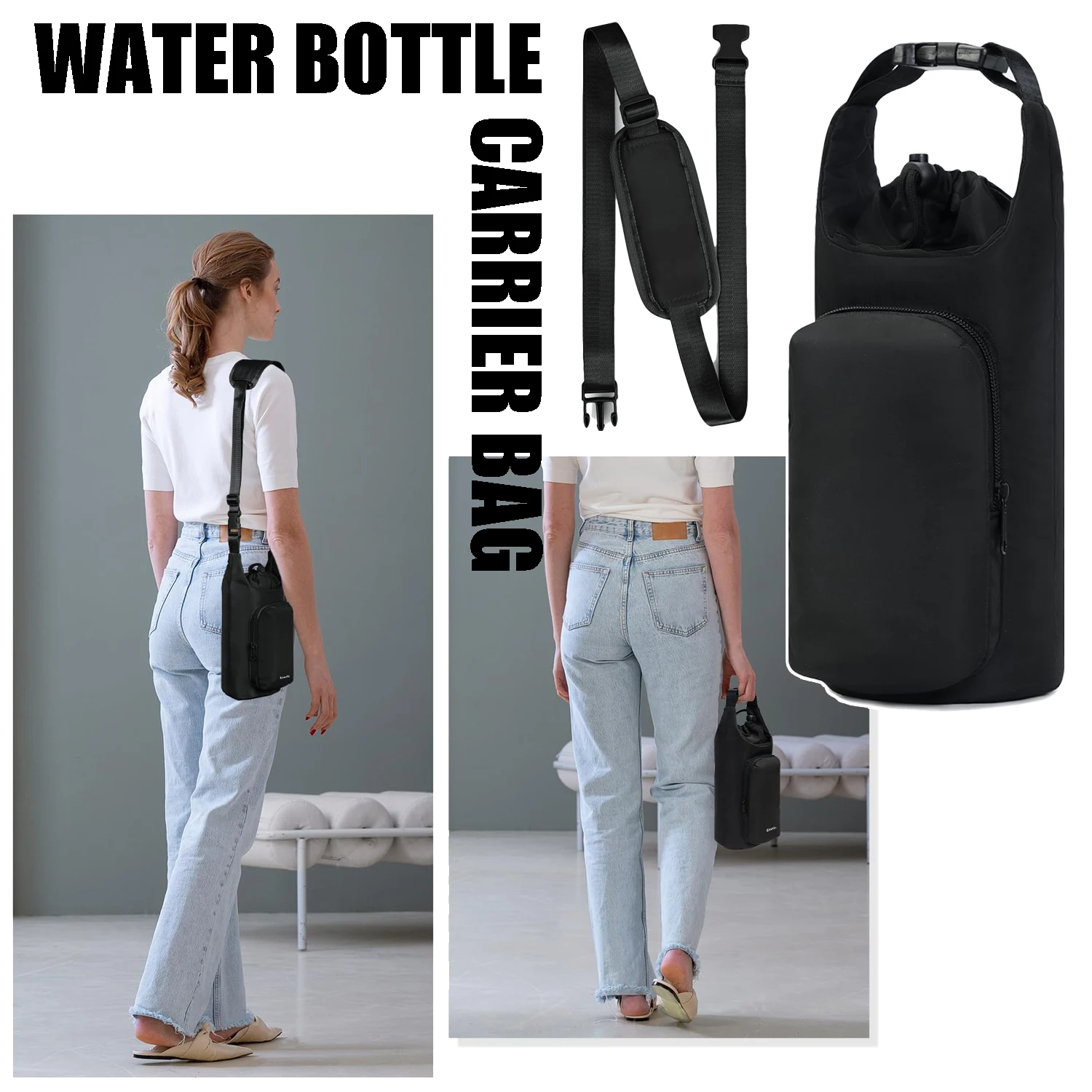 

Water Bottle Carrier Bag with Phone Pocket 32oz 40oz Tumbler Insulated Water Bottle Sling Bag with Adjustable Shoulder Strap