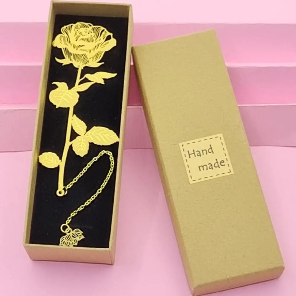 1 Set With Gift Box Metal Bookmark Christmas Gift Classic Style Vintage Golden Rose Bookmarks Pendant Book Clip Student