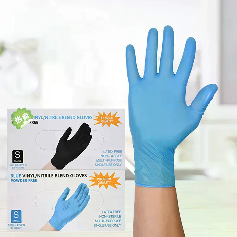

100Pcs Disposable Nitrile Gloves Thickened Black Blue Pink White Gloves For Cleaning Hairdressing Waterproof Dishwashing Tattoo
