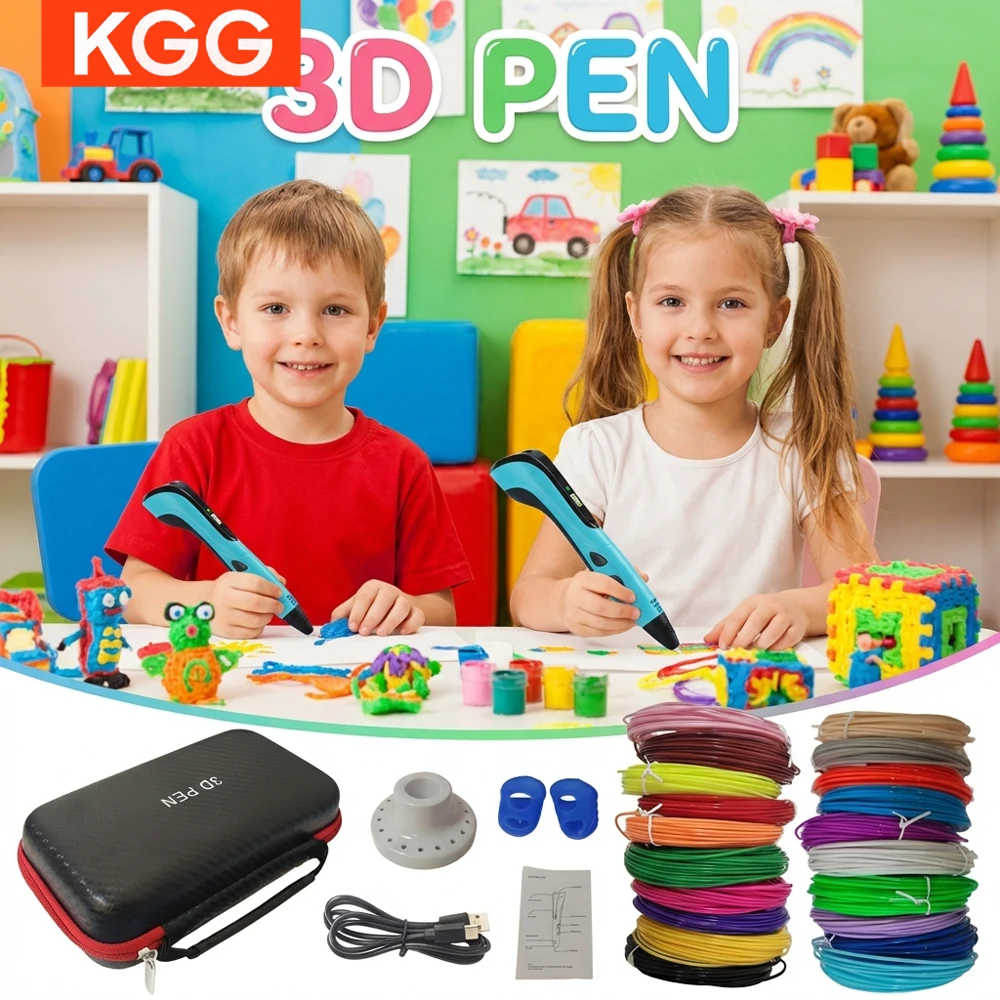 

2025 3D Pen Set for Children 3D Printing Pen with LED Screen 100M PLA Power Adapter Travel Box Christmas Birthday Gift for Kids