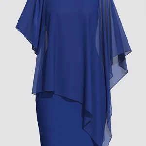 Weiblicher asymmetrischer Chiffon -Umhang, positive Größe, kalte Schulter, Überlappung, Monochrom, runder Kragen, heiße Kleidung, elegant, Sommer 6 Hauptverkäufe mit Overlay - №6