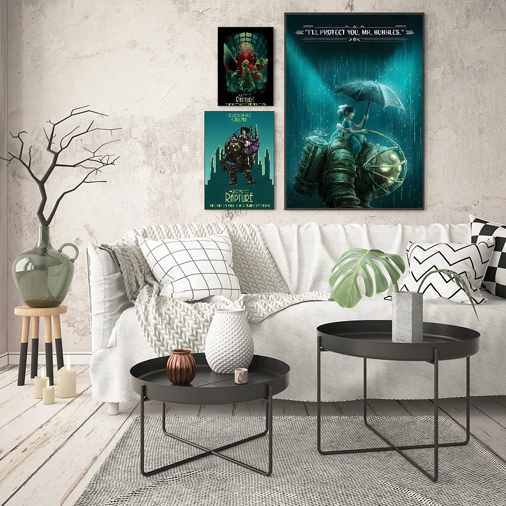 Game Popular Bioshock Self-adhesive Art Waterproof Paper Sticker Coffee House Bar Room Wall Decor