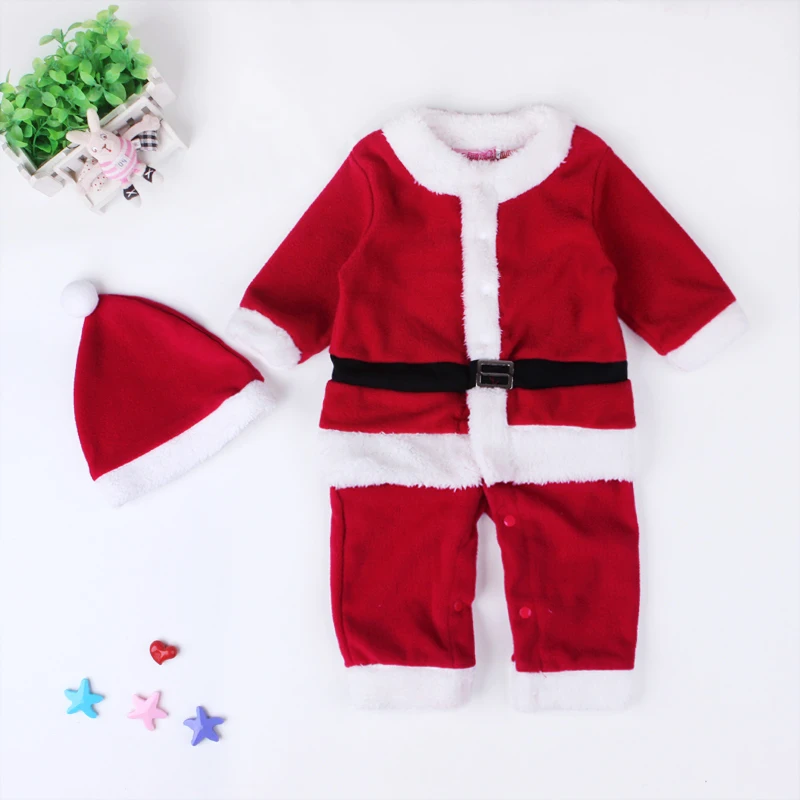 Children\'s Christmas jumpsuit Santa Claus performance costume romper with hood two-piece suit