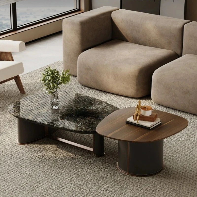 minimalist coffee table combination natural marble living room household small apartment light luxury high-end