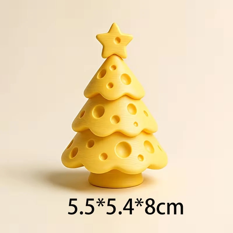 Cute 3D Printed Cheese Shaped Christmas Tree Ornament, Mini Star Xmas Tree Sculpture Holiday Desktop Figurine Decor