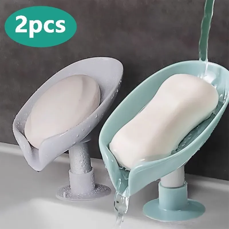 

Soap Box Leaf Shape Drain Soap Holder Bathroom Accessories Suction Cup Sponge Rack Tray Soap Dish for Bathroom Soap Container