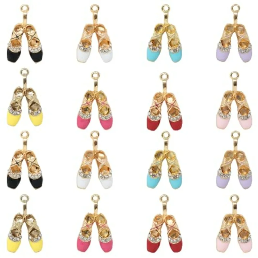 

16PCS Sparkling Rhinestone Ballet Shoe Charms Ballerina Pendants Flats Charms Enamel Alloy Dancing Shoe Pendants for Keychains