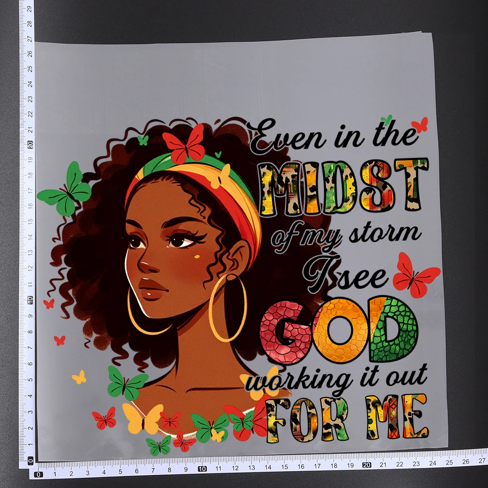 25CM African History Black Queen Lips Transfer Patches For Clothes Stickers DIY A-Level Washable Shirt Iron-on Thermal Sticker