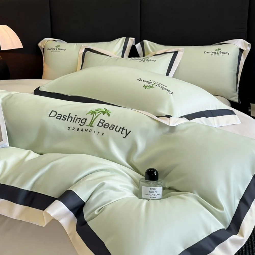 

Luxury Satin Silk Duvet Cover Set Home Bed Cover Bed Sheet Pillowcase Queen King Size Soft Silky Coolling Embroidery Bedding Set