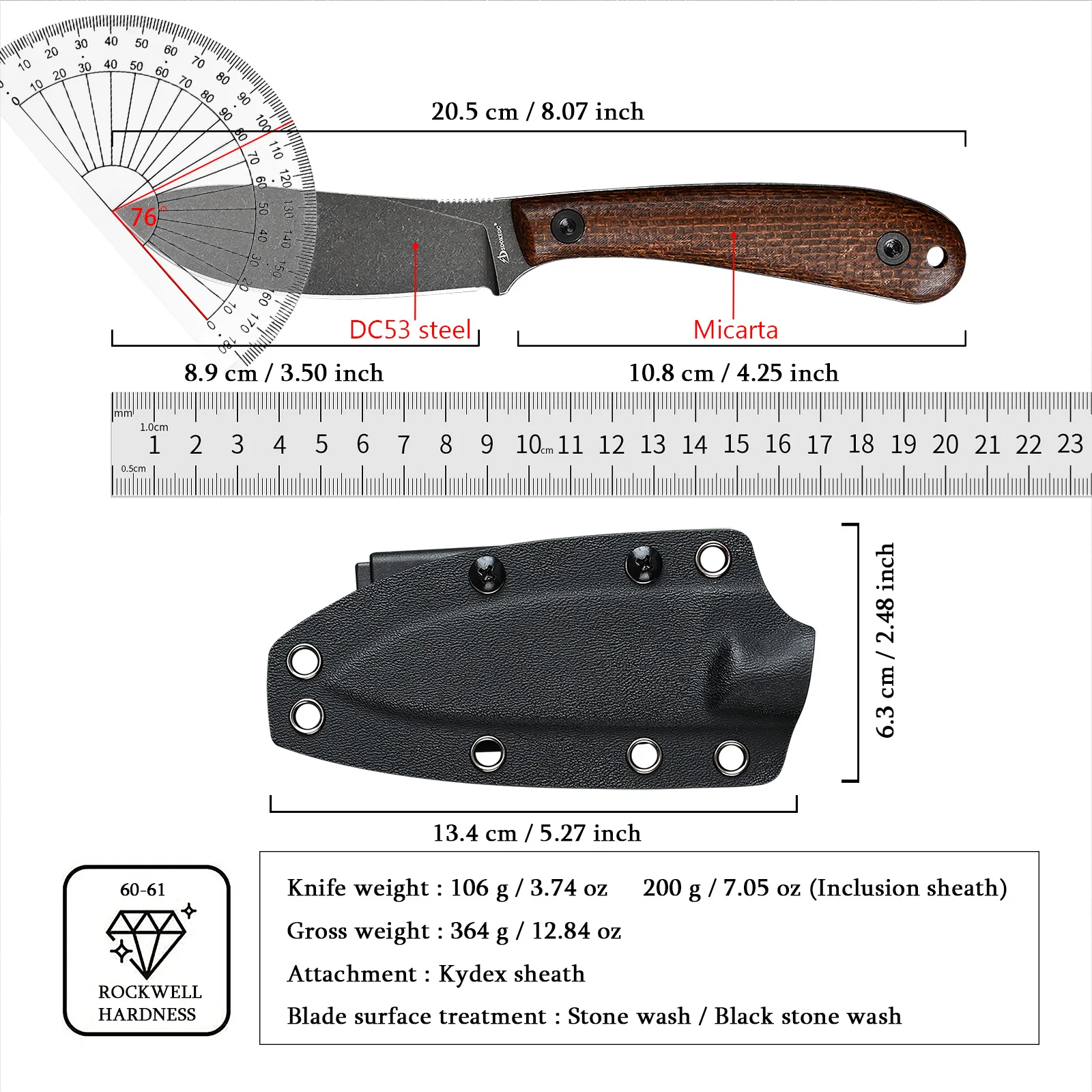 SDOKEDC Knives DC53 Steel EDC - огляд і ціна Bushcraft Knife Fixed