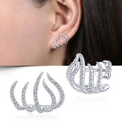 Huitan Trendy Multilayer Claws Stud Earrings for Women Silver Color Fashion Contracted Ear Piercing Accessories Dropship Jewelry