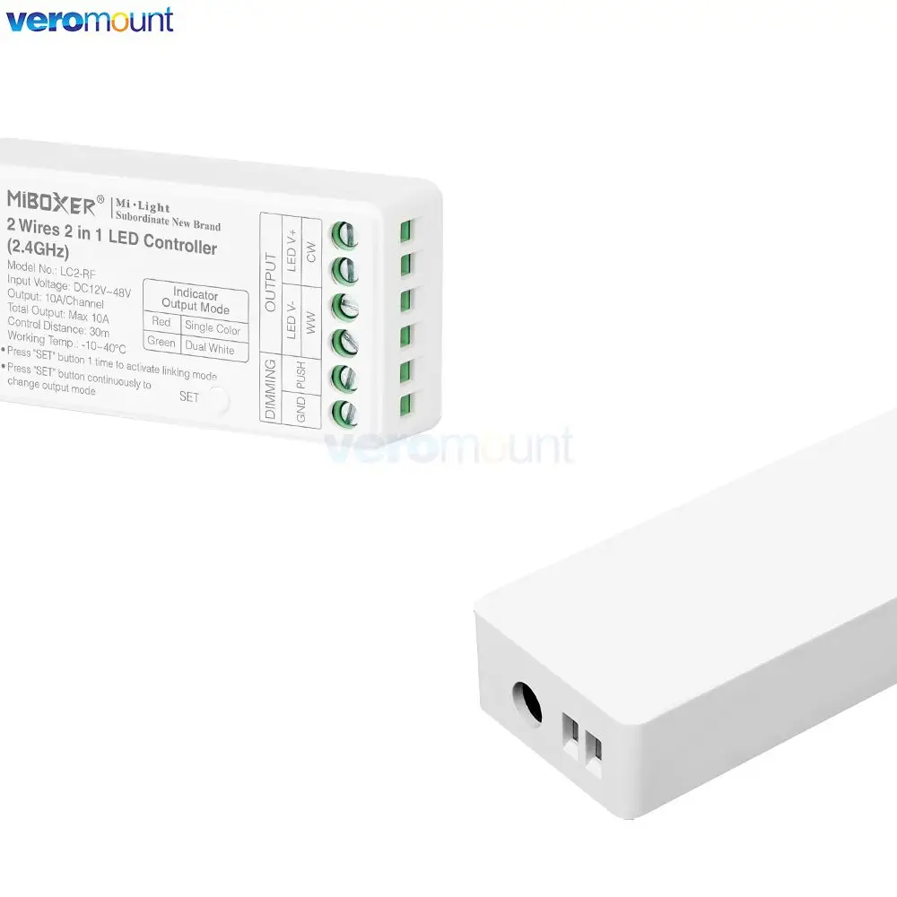 Miboxer LC2-RF DC12-24V 2.4G Single Color Dual White 2 in 1 Dimmer for 2 Wires CCT LED Strips Light Color Temperature Controller