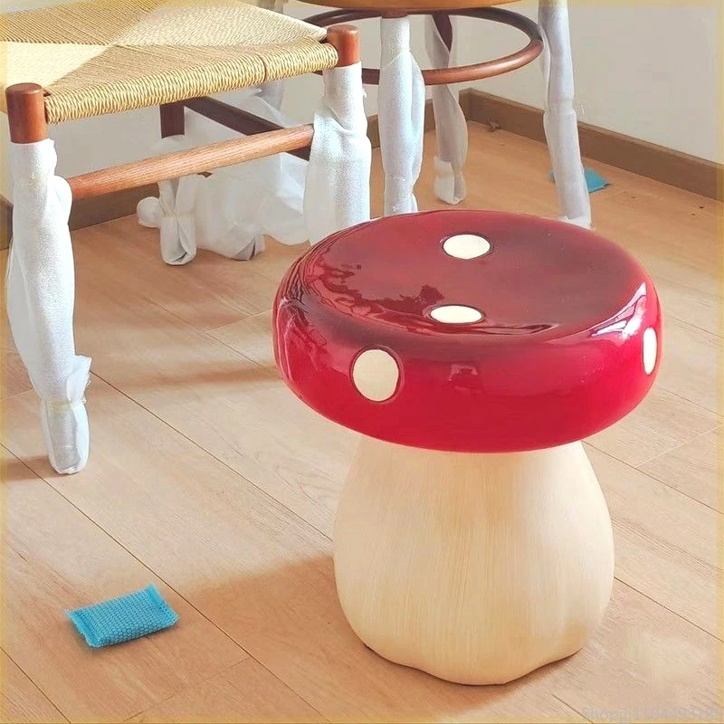 

Whimsical Red Mushroom Ottoman Stool - Cute Entryway Seat for Living Room Bedroom Creative Home Decor