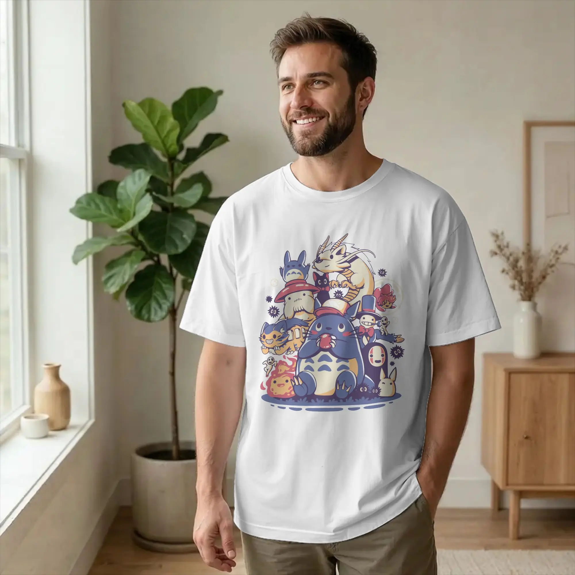 Creatures T-Shirt Men Women Hayaos Miyazakis Funny Pure Cotton Tees Crewneck Short Sleeve T Shirt 6XL Clothes