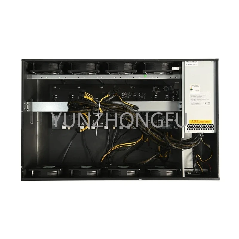 Black GPU industrial low noise computer server case with intelligent panel graphics cards case