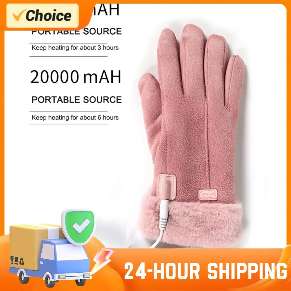 Pink USB Warm Hand Heating Gloves Touch Screen USB Electric Heating Gloves Full Finger Heated Mittens for Skiing Riding Hiking