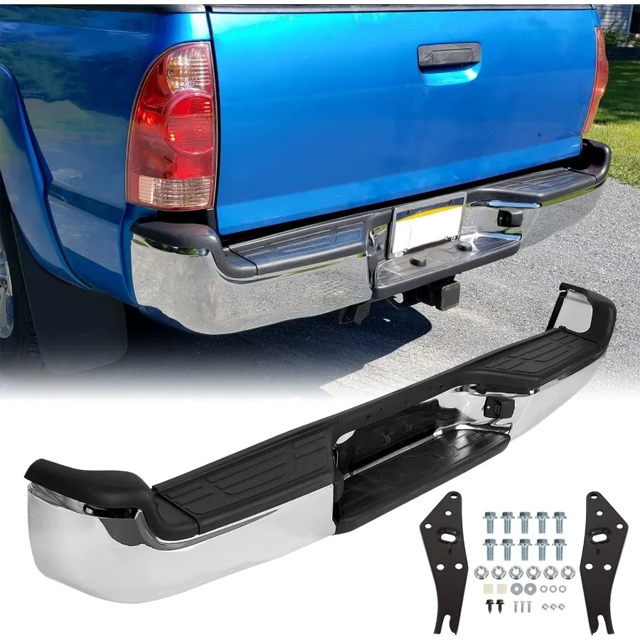 Rear Bumper Compatible With 20052015 Toyota Tacoma TO1103113 Bumper Assembly With Pads Brackets and License Plate Lights Steel