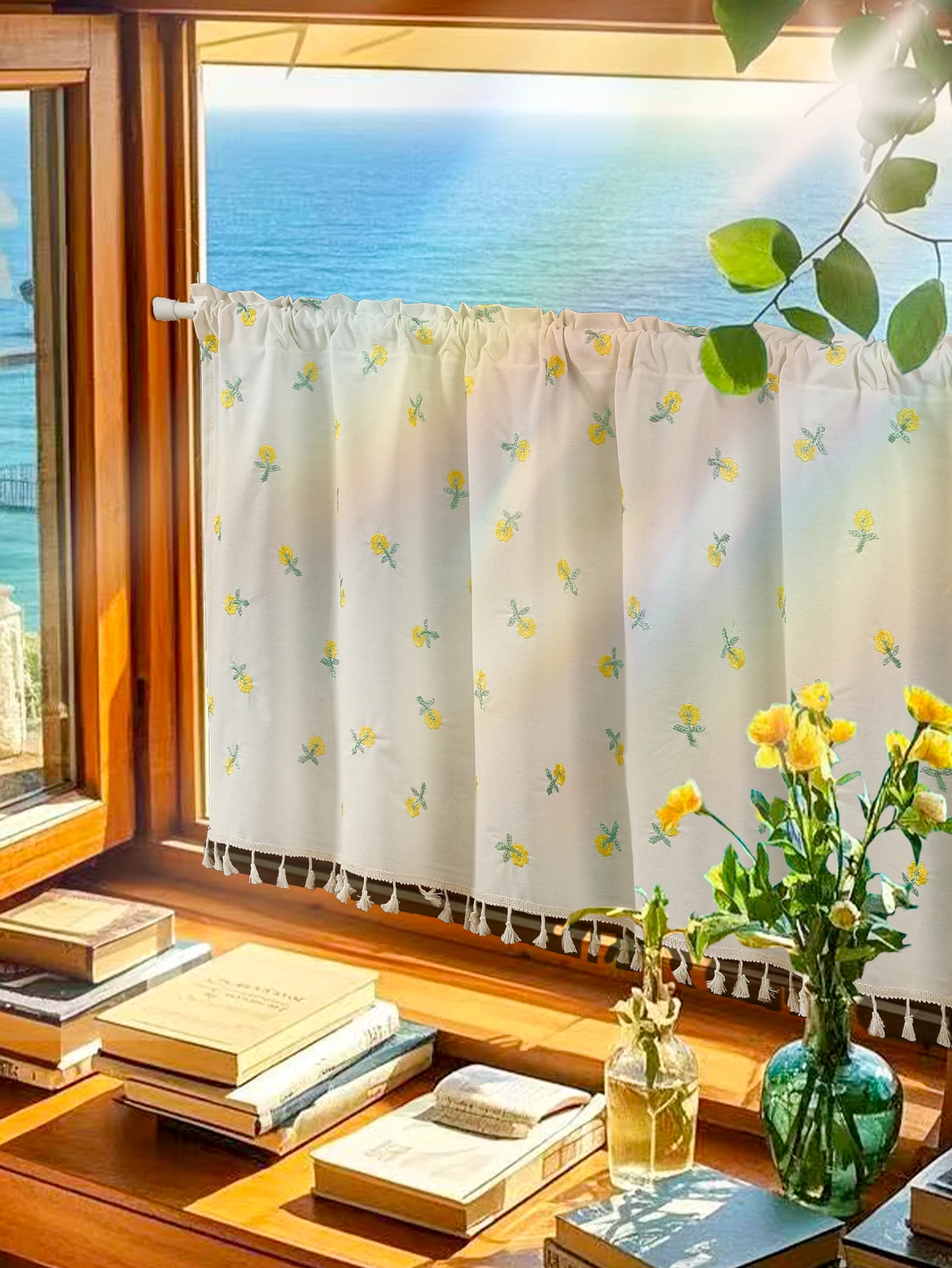 1PC Sonnenblumen Stickerei Kurze Vorhänge Wohnzimmer Küche Fenster Dekorative Kleine Vorhang, Schrank Partition Blockieren Vorhänge
