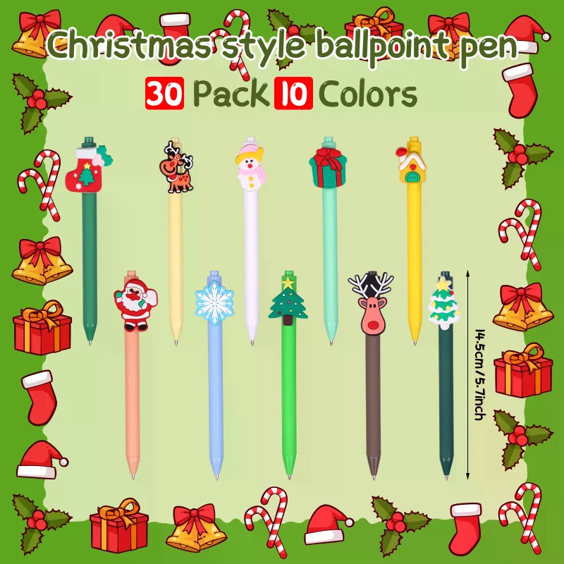 

30 Sets Christmas Pens Bulk Gifts Cartoon Christmas Ballpoint Pens with Merry Christmas Card Creative Novelty Xmas Writing Pen