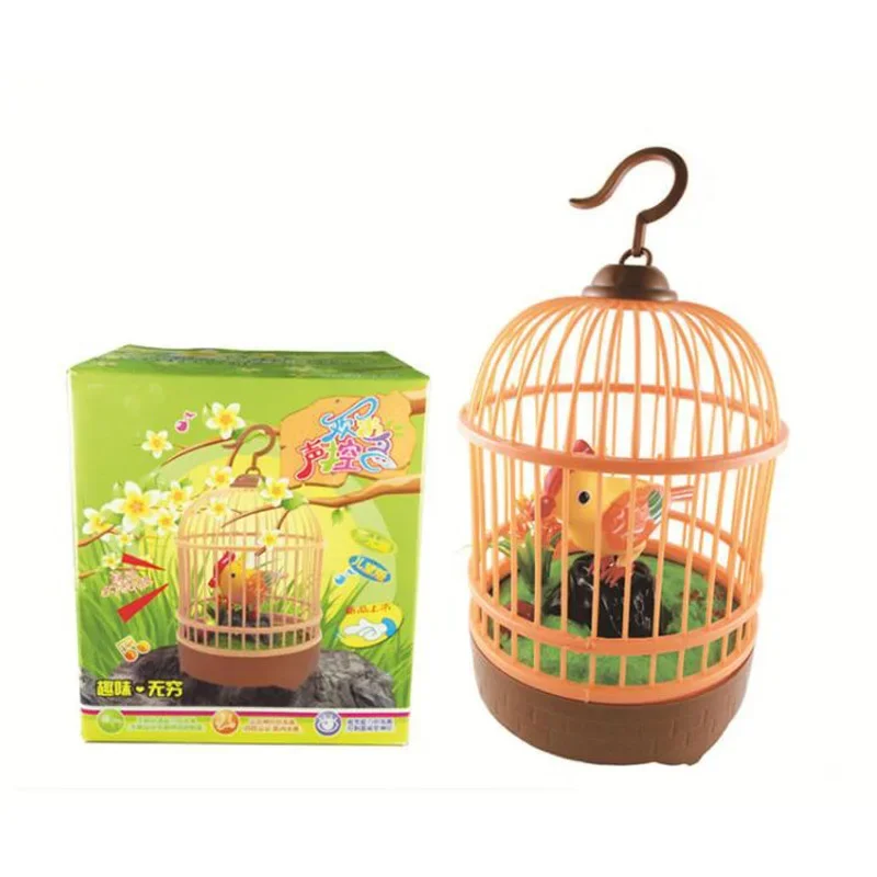 

New Sound Activated Chirm Wiggly Hanging Heartful Electronic Bird In Cage Best Gift for Children Kids Puzzle Toy