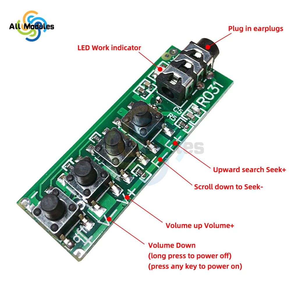 RDA5807 FM Stereo Radio Receiver Board Module Two-channel Stereo 76.0MHz~108.0MHz Frequency Modification DC 2.8V-12V FM Radio