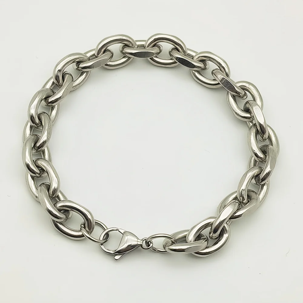 Einfaches Silberfarbenes Edelstahl-Rohkettenarmband für Männer, Hip-Hop-Punk-Straßenschmuck, Geschenk-Accessoires für Frauen – Detail 3
