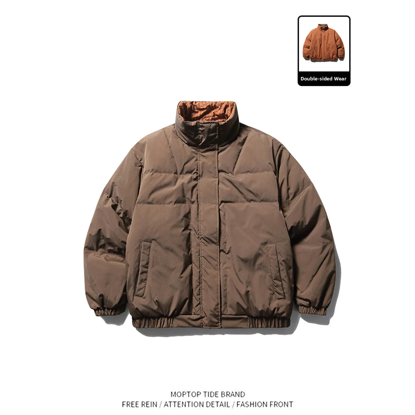 

Double-Sided Wearable Retro Japanese Sle Men's Cotton Jaet with White Du down Warmth Collar Workwear Outerwear Coat