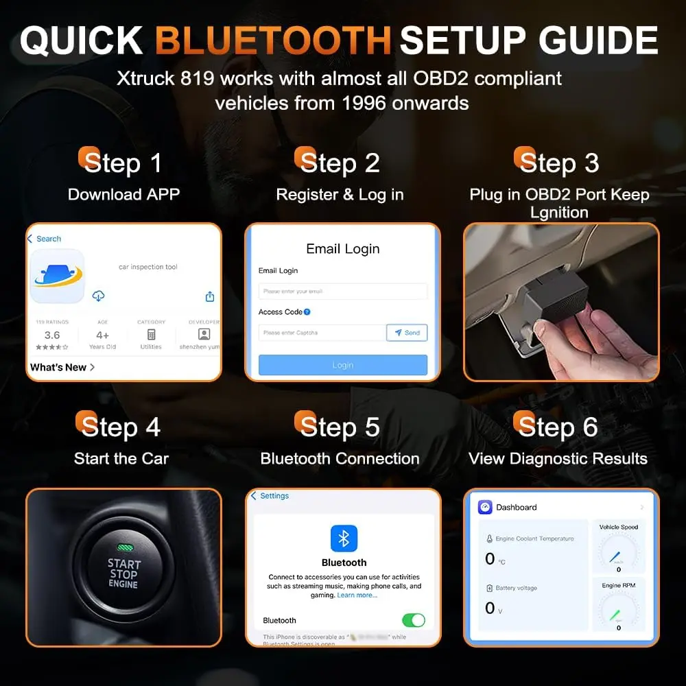 Xtruck 819 Car Obd2 الماسح الضوئي بلوتوث أداة تشخيص قارئ الرمز - تحقق من إعادة ضبط المحرك I/M جودة لجميع المركبات منذ عام 1996