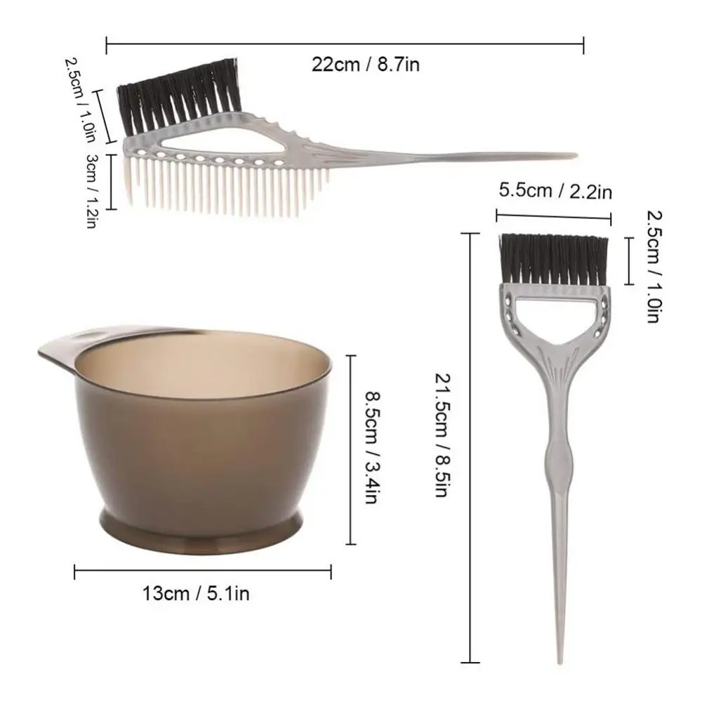 Hair Dye Coloring Brush and Comb Bowl, Color Mixing Brush, Kit de cabeleireiro, Ferramentas de tingimento, 3 pcs