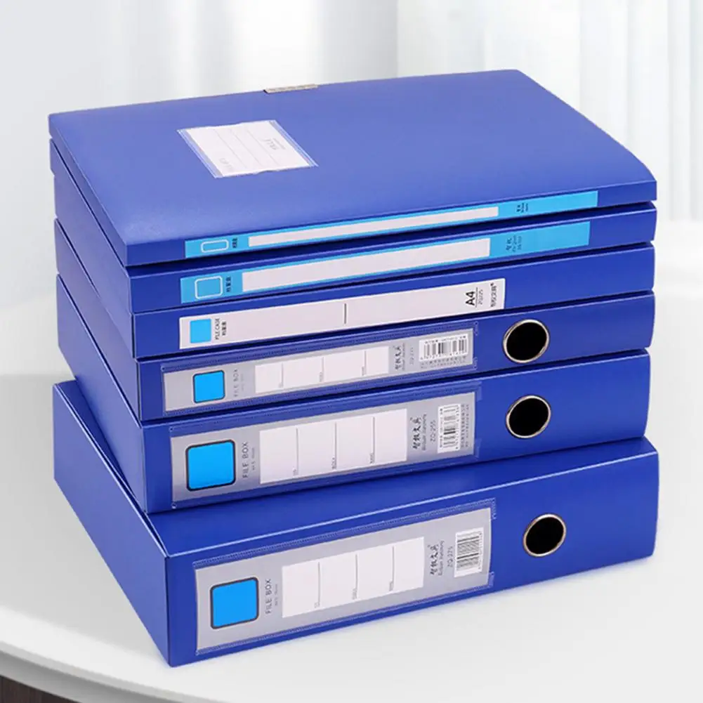 4Pcs Thickened A4 File Box Office Organizer Wear-Resistant Blue File Organizer High-capacity Paper Storage Box