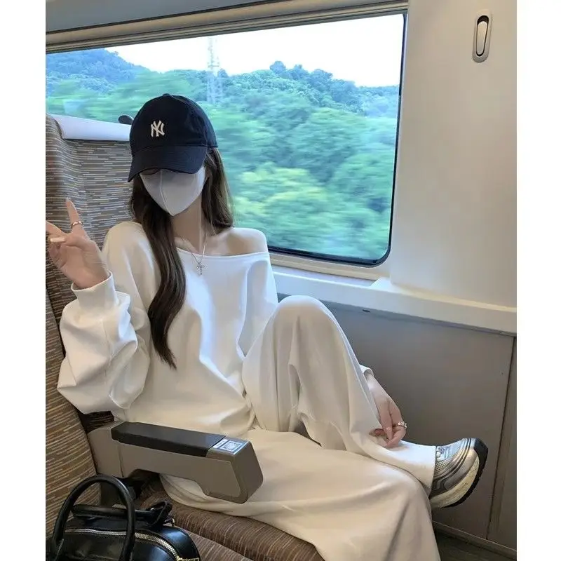 Felpa capl sopra la testa alla moda in puro cotone coreano Sle Lazy Chic White Diagonal oulder da donna all'inizio dell'autunno